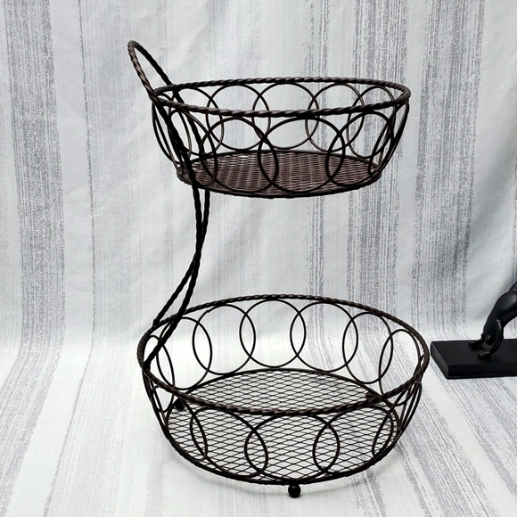  2-Tier Metal Countertop Fruit Vegetables Basket Bowl - Picture 2 of 13